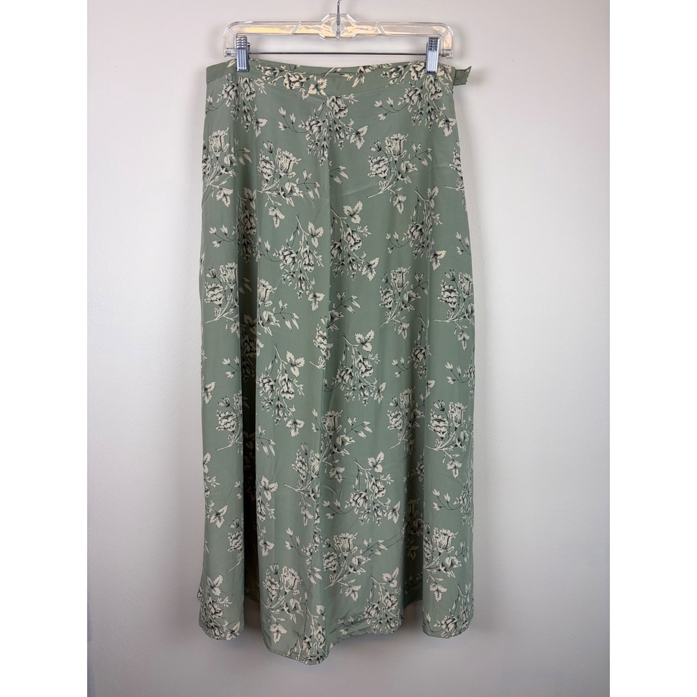 Stephanie Andrews Maxi Skirt Large Sage Green Silk Floral Cottagecore Vintage